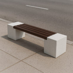 Banca stradala din beton cu aspect de marmura si rigle de stejar 200 cm Banci stradale din beton AXEprefabricate