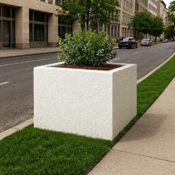 Jardiniera patrata alba 100 cm din beton si marmura alba Ghivece si jardiniere stradale AXEprefabricate