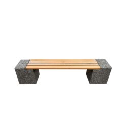 Banca stradala din beton cu aspect de piatra naturala si rigle de brad 200 cm Banci stradale din beton AXEprefabricate