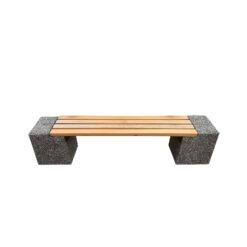 Banca stradala din beton cu aspect de piatra naturala si rigle de brad 200 cm Banci stradale din beton AXEprefabricate