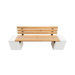 Banca stradala din beton cu aspect de marmura cu sezut si spatar din rigle de brad 200 cm Banci stradale din beton AXEprefabricate