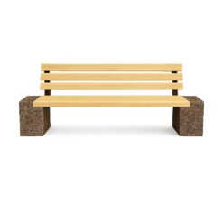 Banca stradala cu aspect de piatra naturala cu sezut si spatar din rigle din lemn de brad 200 cm Banci stradale din beton AXEprefabricate